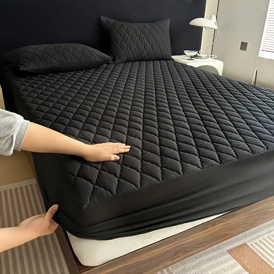 Cotton Quilted Waterproof Mattress Cover - Black